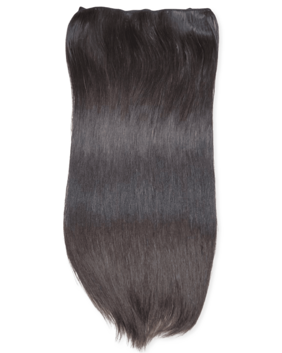 Straight human hair weft extensions in Natural Virgin Black, additional view, Bubbles & Angels
