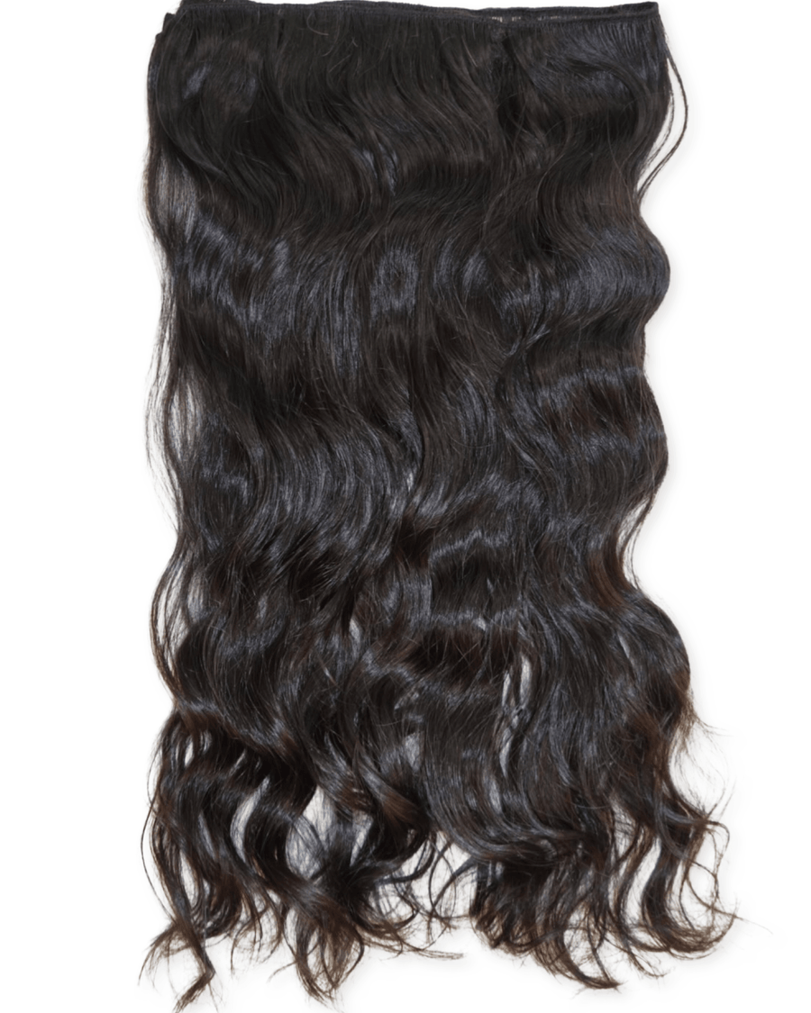 Wavy human hair weft extensions in black and brown shade options, additional view, Bubbles & Angels